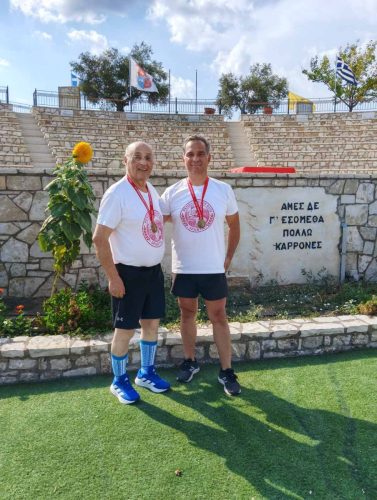 Professor Demetrios Spandidos and Professor Tsitsiropoulos at the Penelopeios Road, Sparta, Aug 2026.